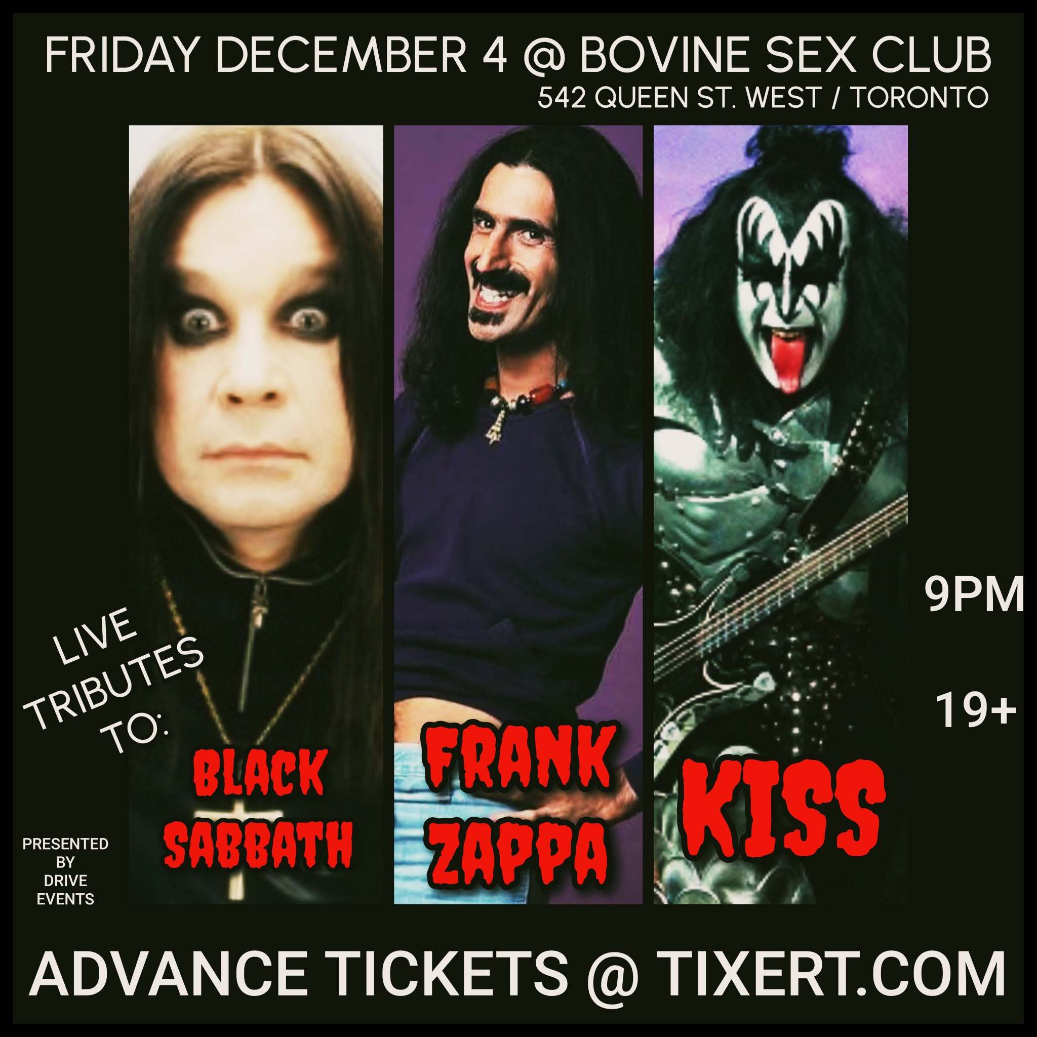 Live Tributes to: Black Sabbath, Frank Zappa, KISS event